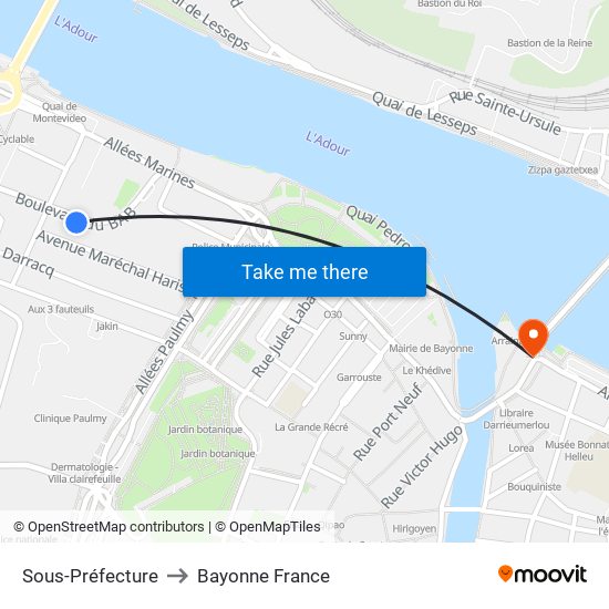 Sous-Préfecture to Bayonne France map