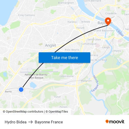 Hydro Bidea to Bayonne France map