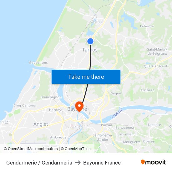 Gendarmerie / Gendarmeria to Bayonne France map