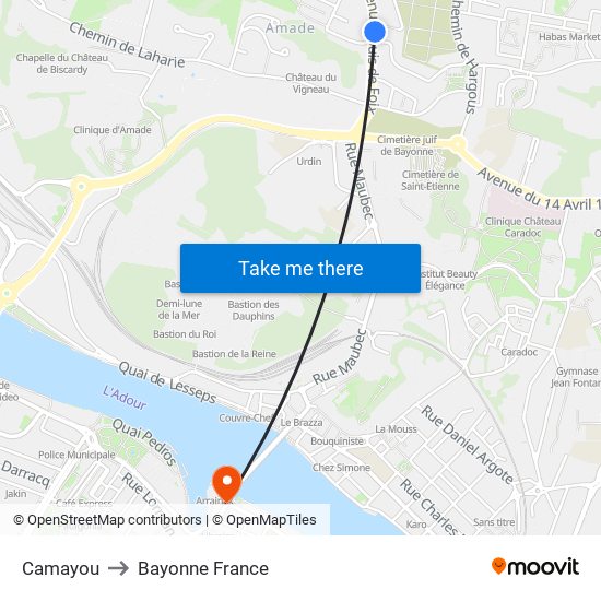 Camayou to Bayonne France map