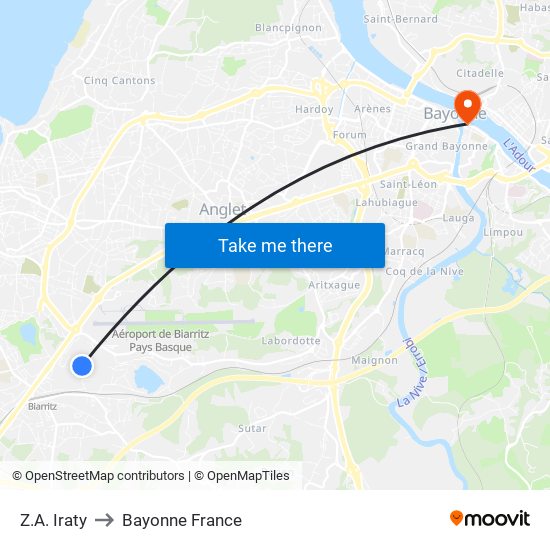 Z.A. Iraty to Bayonne France map