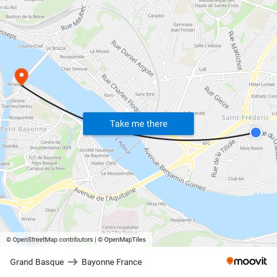 Grand Basque to Bayonne France map