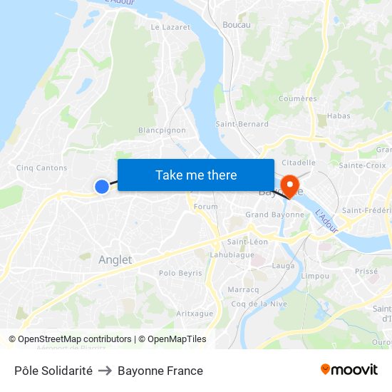 Pôle Solidarité to Bayonne France map
