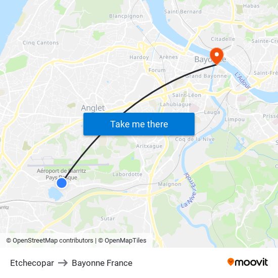 Etchecopar to Bayonne France map