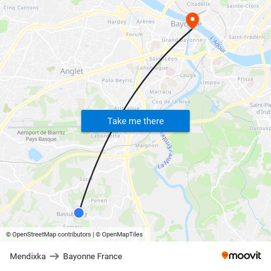 Mendixka to Bayonne France map