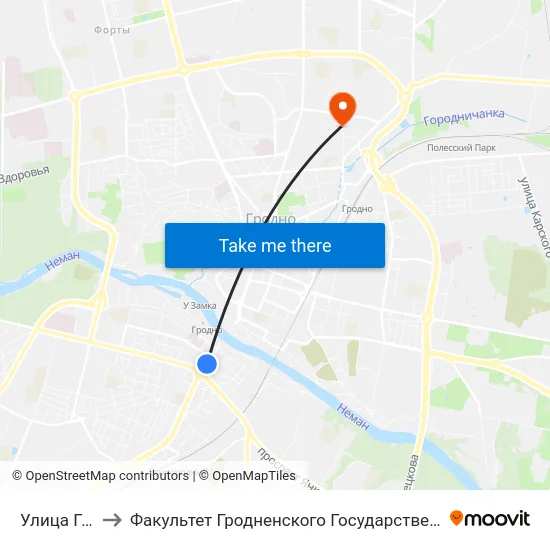 Улица Горновых to Факультет Гродненского Государственного Аграрного Университета map