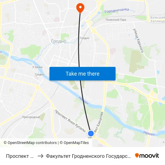Проспект Янки Купалы to Факультет Гродненского Государственного Аграрного Университета map