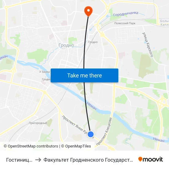 Гостиница «Турист» to Факультет Гродненского Государственного Аграрного Университета map