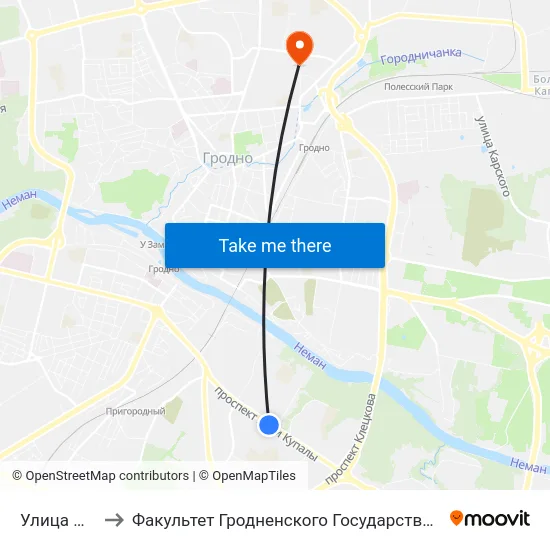 Улица Фомичева to Факультет Гродненского Государственного Аграрного Университета map