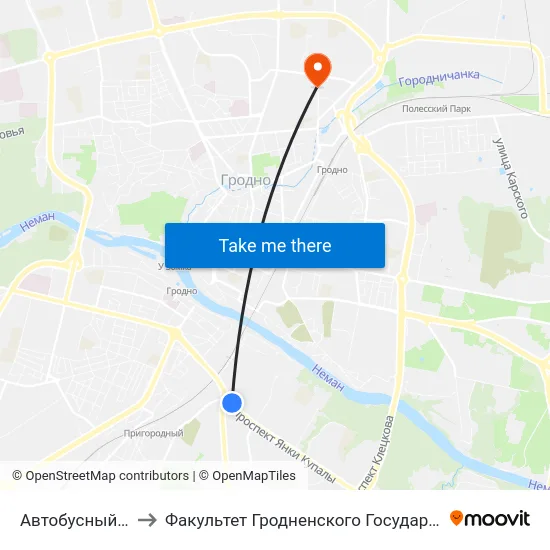 Автобусный Парк Г. Гродно to Факультет Гродненского Государственного Аграрного Университета map