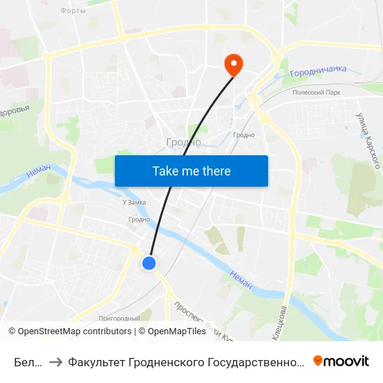 Белкард to Факультет Гродненского Государственного Аграрного Университета map