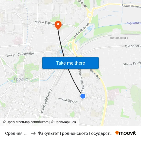 Средняя Школа № 13 to Факультет Гродненского Государственного Аграрного Университета map