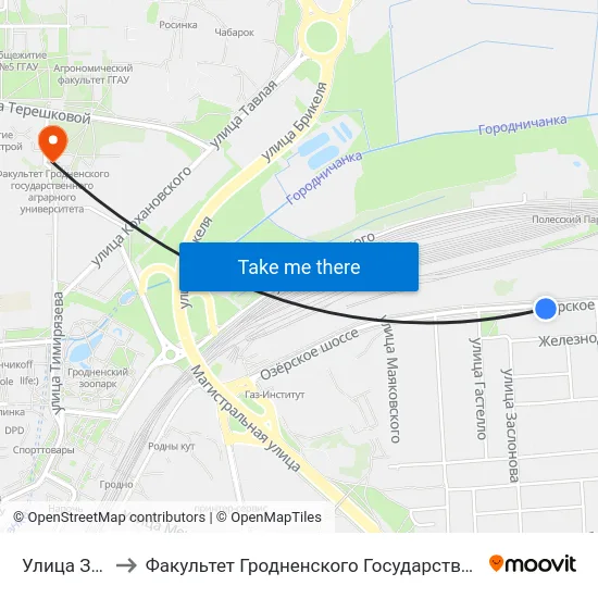 Улица Заслонова to Факультет Гродненского Государственного Аграрного Университета map