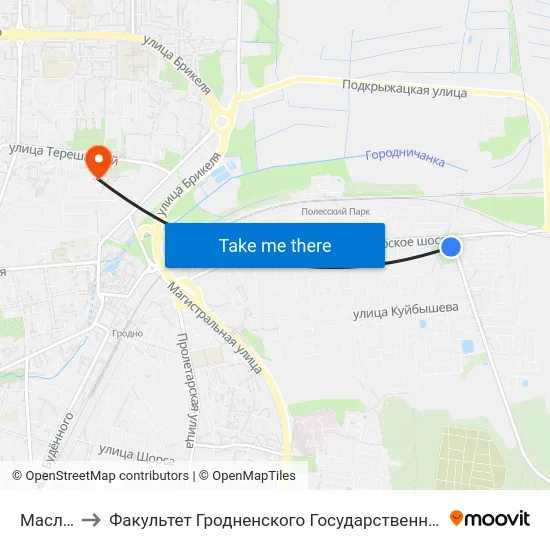 Маслобаза to Факультет Гродненского Государственного Аграрного Университета map