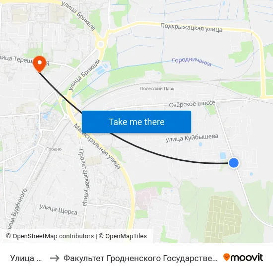 Улица Карского to Факультет Гродненского Государственного Аграрного Университета map