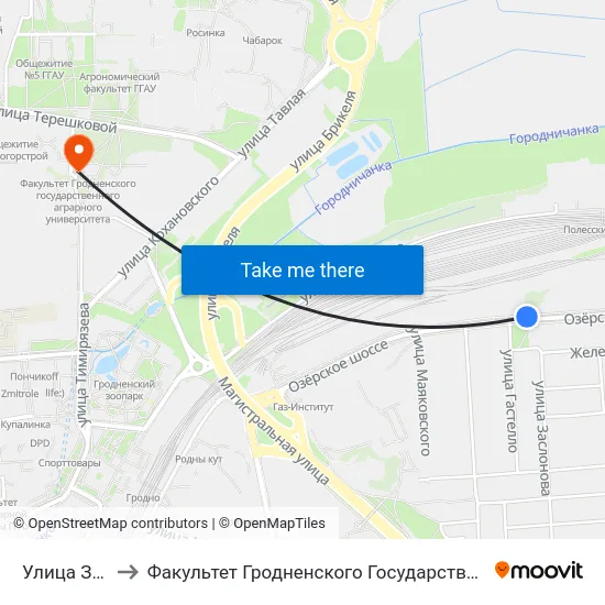 Улица Заслонова to Факультет Гродненского Государственного Аграрного Университета map