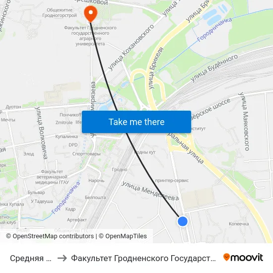 Средняя Школа № 5 to Факультет Гродненского Государственного Аграрного Университета map