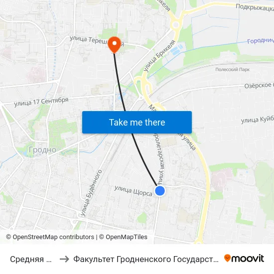 Средняя Школа № 13 to Факультет Гродненского Государственного Аграрного Университета map