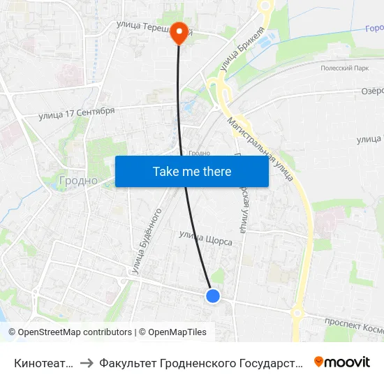 Кинотеатр «Восток» to Факультет Гродненского Государственного Аграрного Университета map