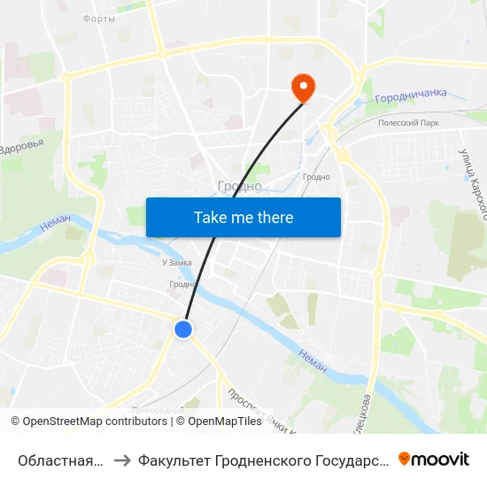 Областная Филармония to Факультет Гродненского Государственного Аграрного Университета map