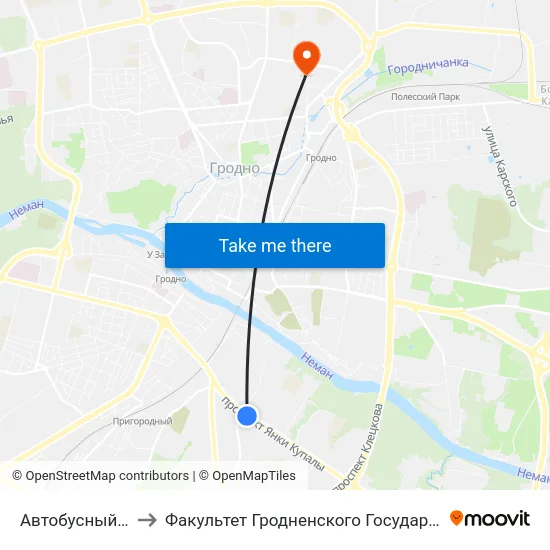 Автобусный Парк Г. Гродно to Факультет Гродненского Государственного Аграрного Университета map