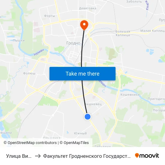 Улица Вишневецкая to Факультет Гродненского Государственного Аграрного Университета map