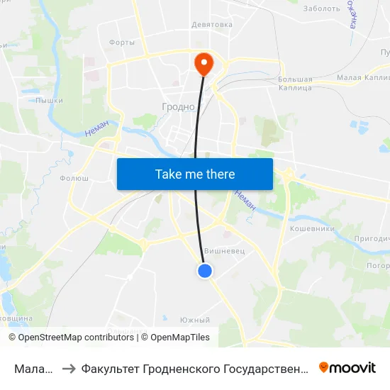 Малаховичи to Факультет Гродненского Государственного Аграрного Университета map