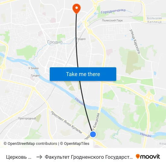 Церковь Всех Святых to Факультет Гродненского Государственного Аграрного Университета map
