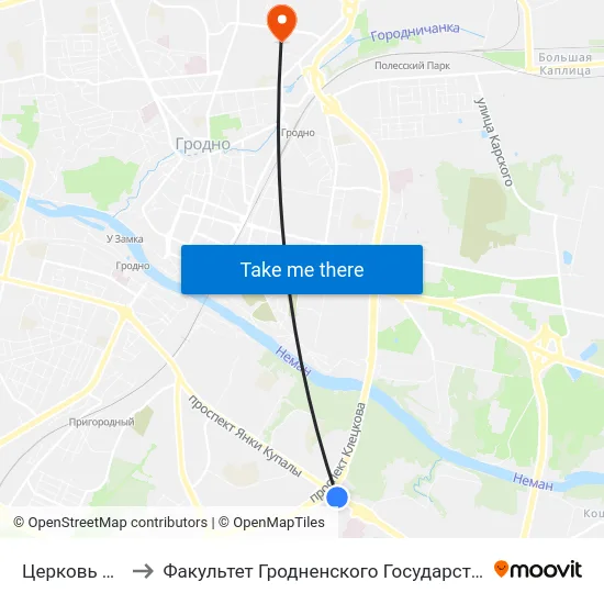 Церковь Всех Святых to Факультет Гродненского Государственного Аграрного Университета map