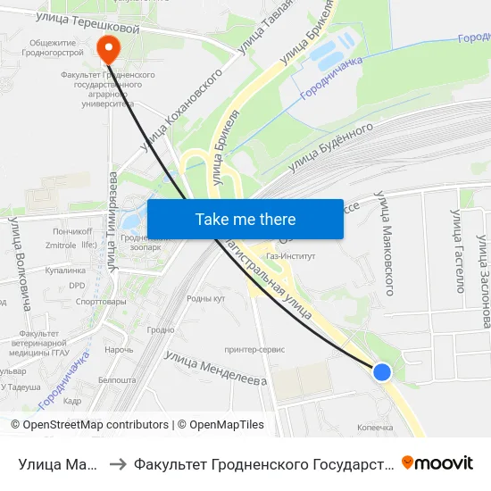 Улица Магистральная to Факультет Гродненского Государственного Аграрного Университета map
