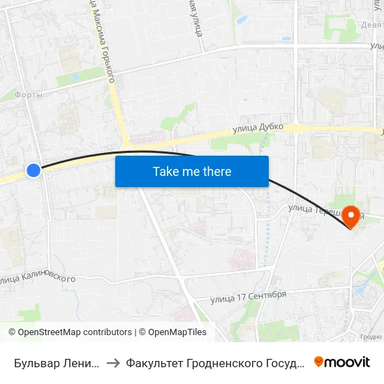 Бульвар Ленинского Комсомола to Факультет Гродненского Государственного Аграрного Университета map