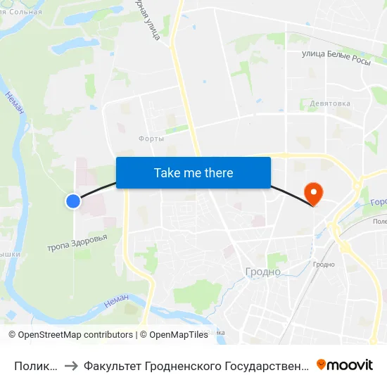Поликлиника to Факультет Гродненского Государственного Аграрного Университета map