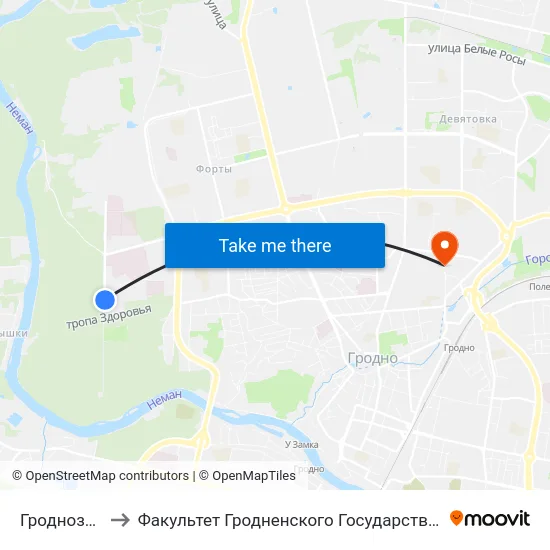 Гроднозеленстрой to Факультет Гродненского Государственного Аграрного Университета map