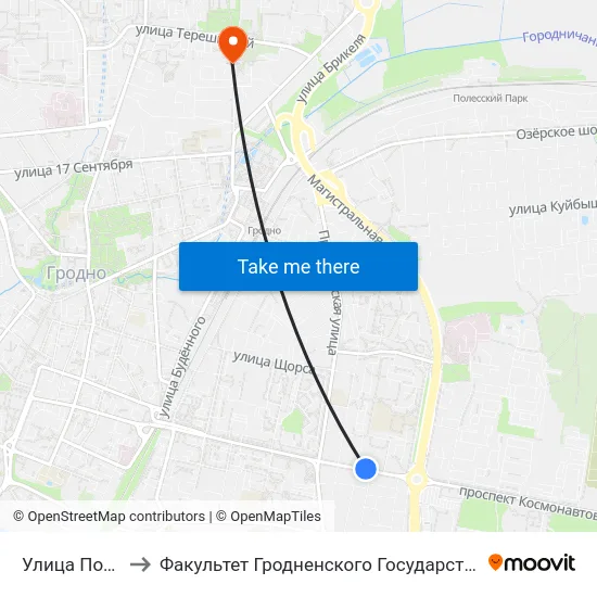 Улица Победоносная to Факультет Гродненского Государственного Аграрного Университета map