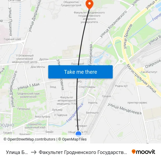 Улица Будённого to Факультет Гродненского Государственного Аграрного Университета map