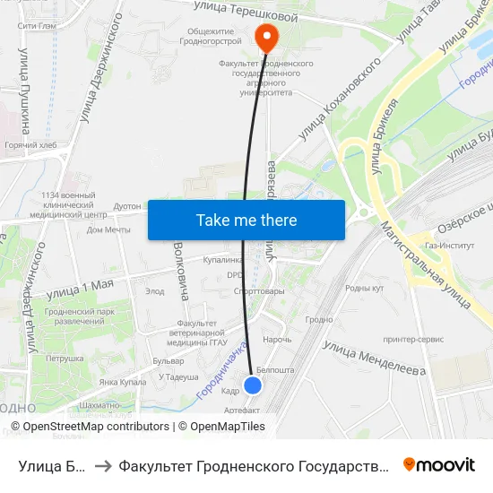 Улица Будённого to Факультет Гродненского Государственного Аграрного Университета map
