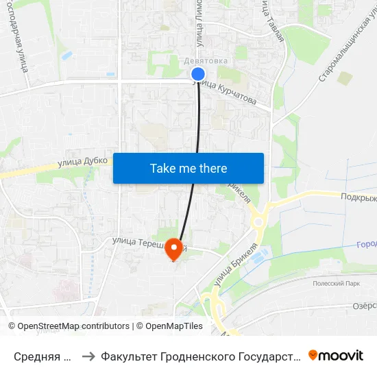 Средняя Школа № 36 to Факультет Гродненского Государственного Аграрного Университета map