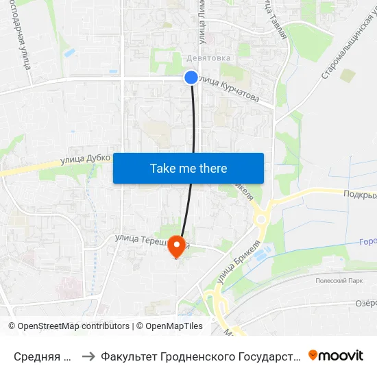 Средняя Школа № 36 to Факультет Гродненского Государственного Аграрного Университета map