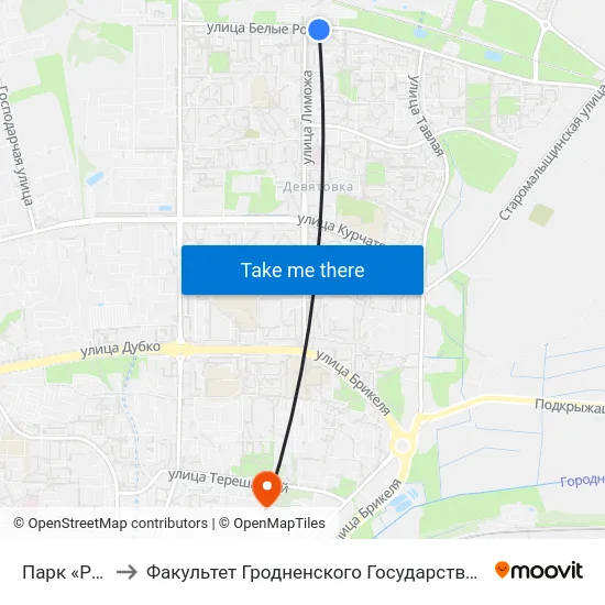Парк «Районная» to Факультет Гродненского Государственного Аграрного Университета map