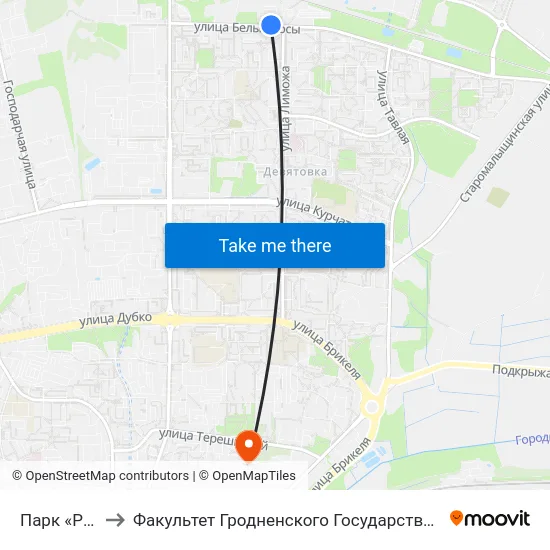 Парк «Районная» to Факультет Гродненского Государственного Аграрного Университета map