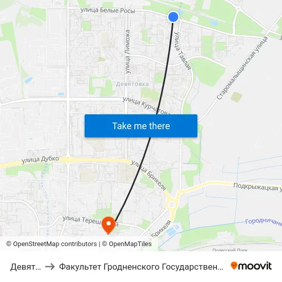 Девятовка-4 to Факультет Гродненского Государственного Аграрного Университета map