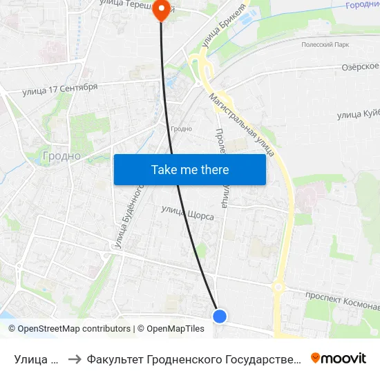Улица Лидская to Факультет Гродненского Государственного Аграрного Университета map