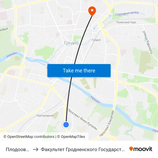 Плодоовощесервис to Факультет Гродненского Государственного Аграрного Университета map