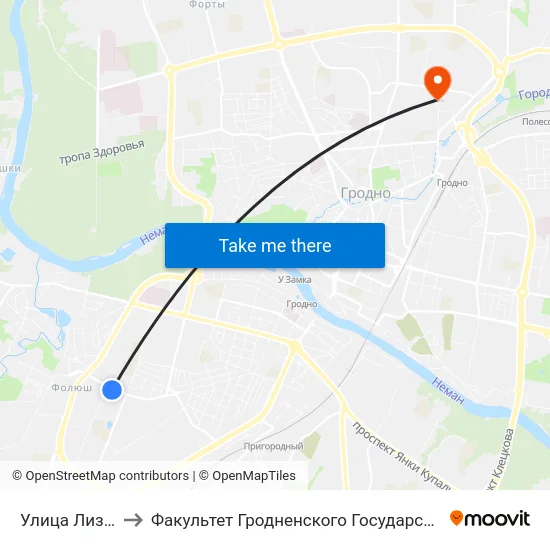 Улица Лизы Чайкиной to Факультет Гродненского Государственного Аграрного Университета map