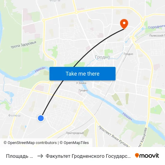 Площадь Декабристов to Факультет Гродненского Государственного Аграрного Университета map