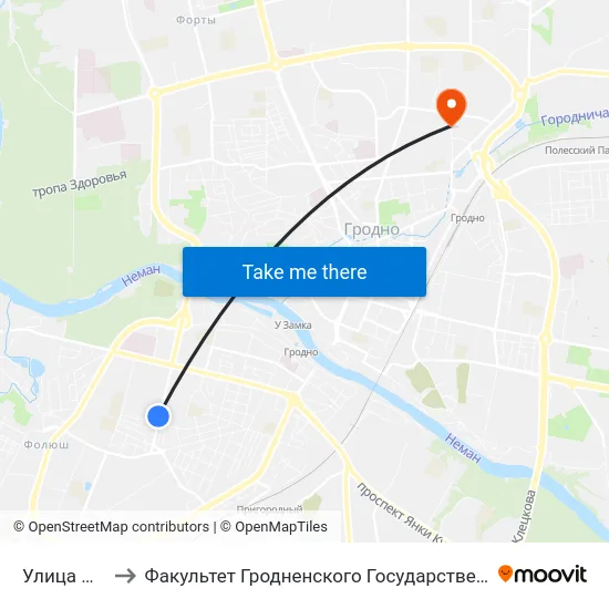 Улица Поповича to Факультет Гродненского Государственного Аграрного Университета map