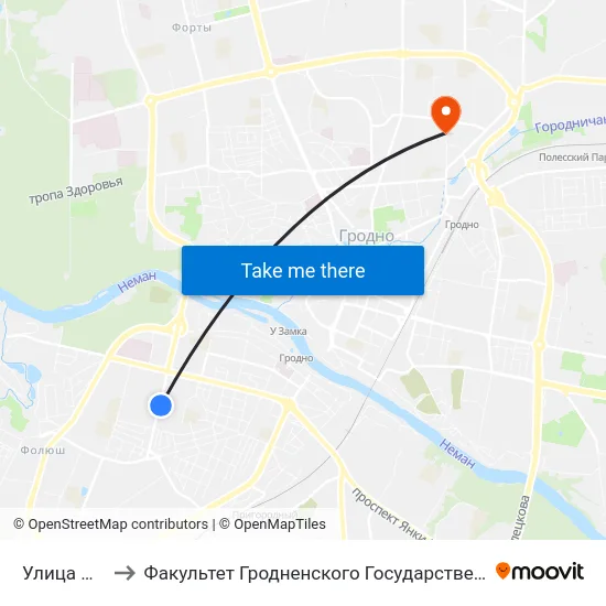 Улица Поповича to Факультет Гродненского Государственного Аграрного Университета map