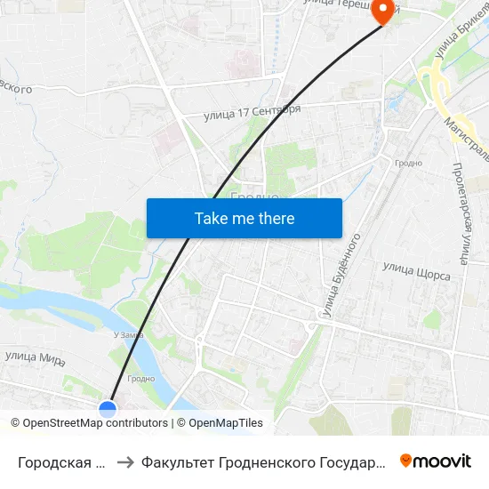 Городская Больница № 2 to Факультет Гродненского Государственного Аграрного Университета map