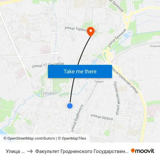 Улица Ленина to Факультет Гродненского Государственного Аграрного Университета map