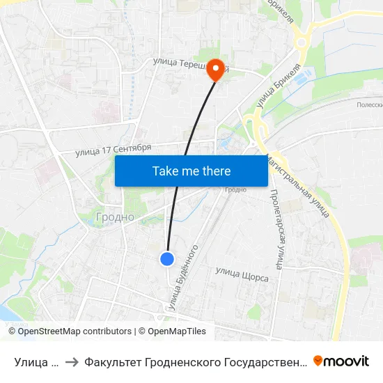 Улица Ленина to Факультет Гродненского Государственного Аграрного Университета map
